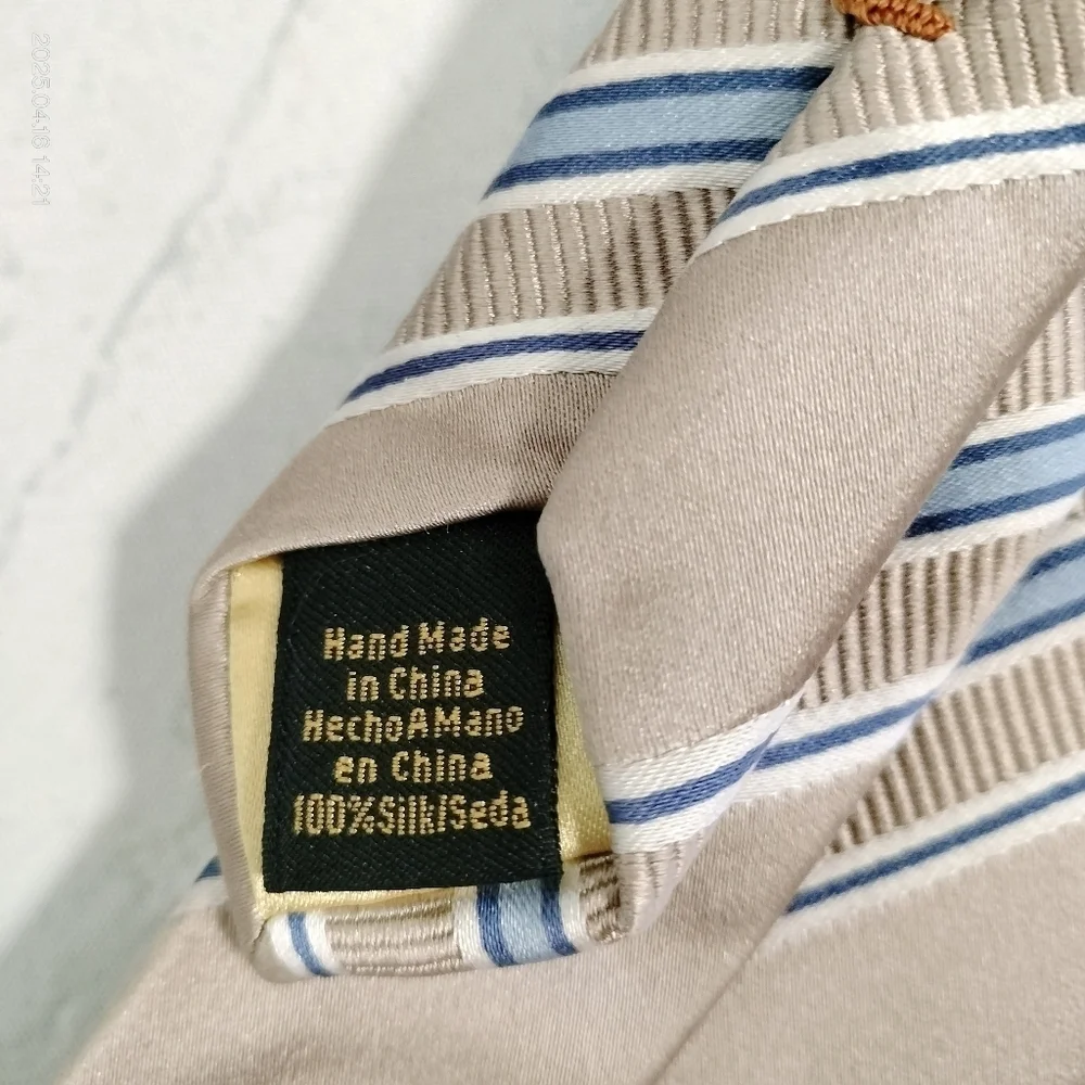 Donald Trump Signature Collection Silk Necktie Tie Striped Tan Blue Formal